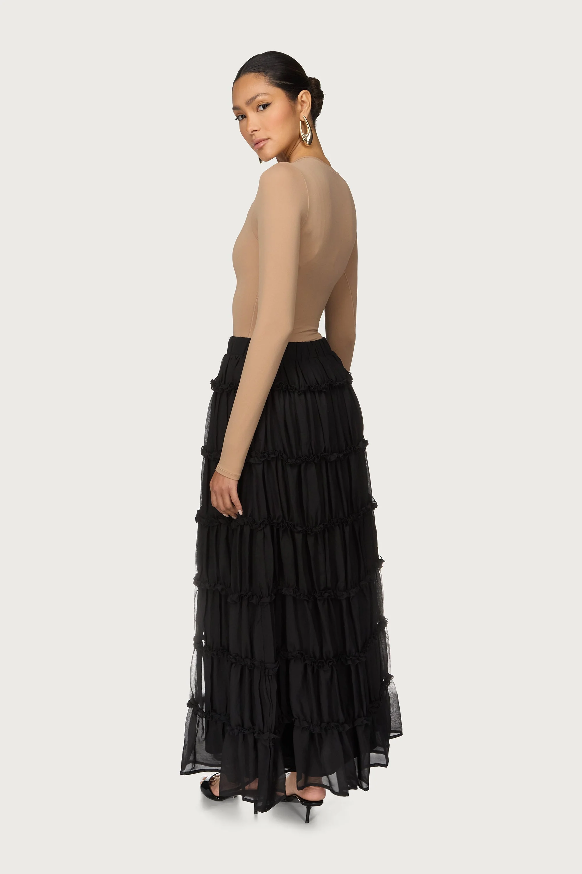 Tiered Maxi Skirt - Black - Image 5