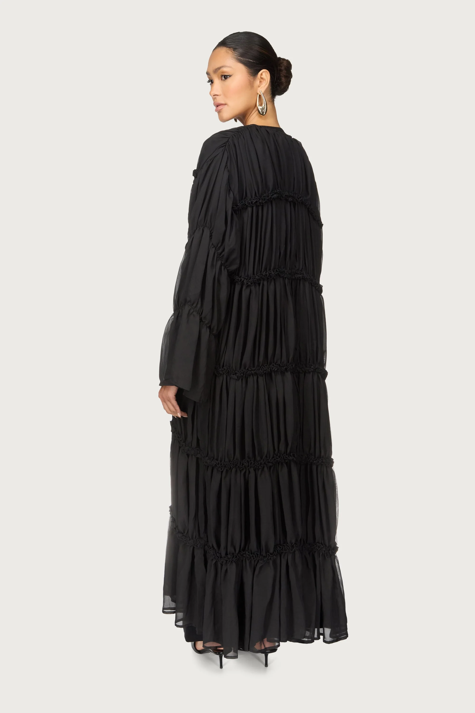 Tiered Open Abaya - Black - Image 5