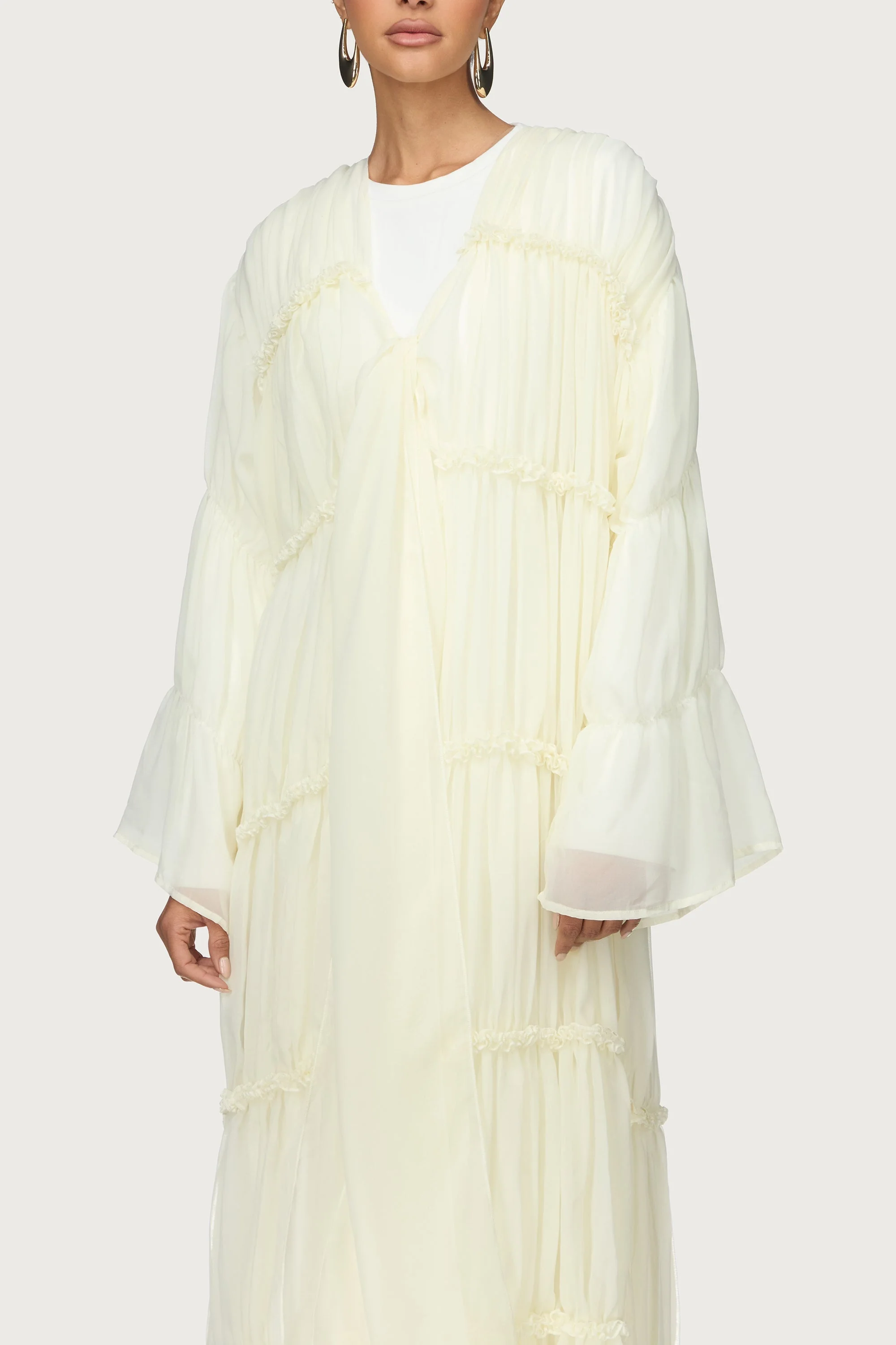 Tiered Open Abaya - Off White - Image 3