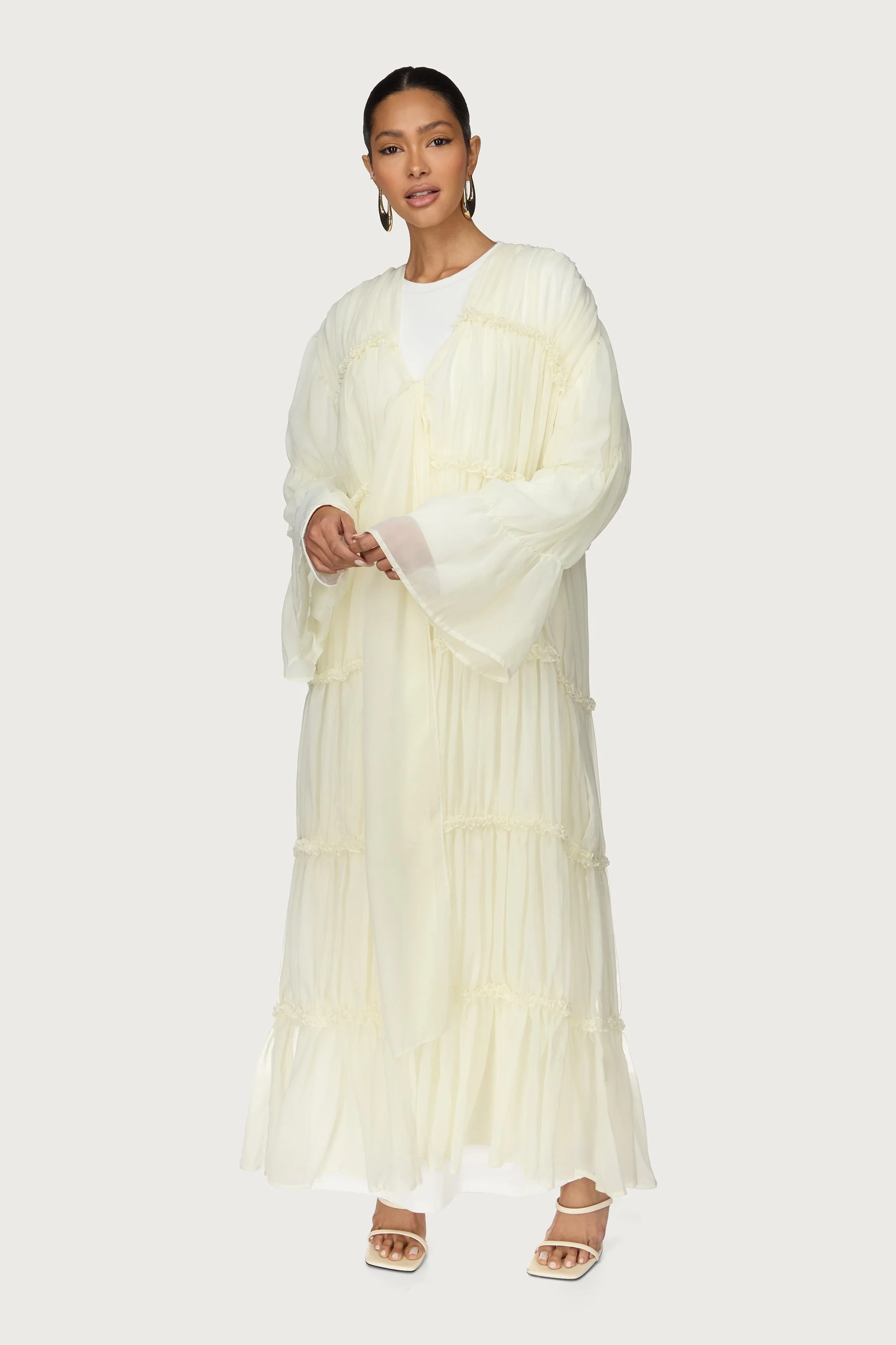 Tiered Open Abaya - Off White - Image 4