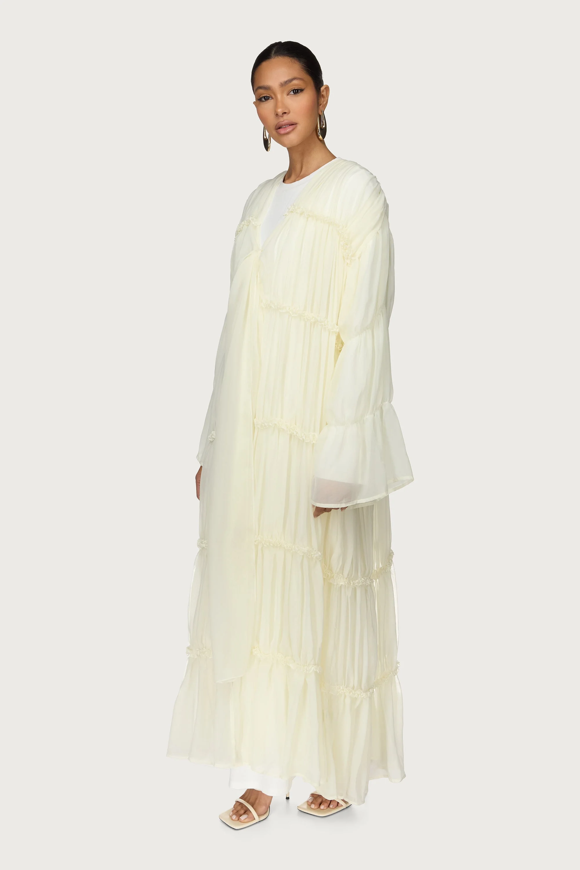 Tiered Open Abaya - Off White - Image 5