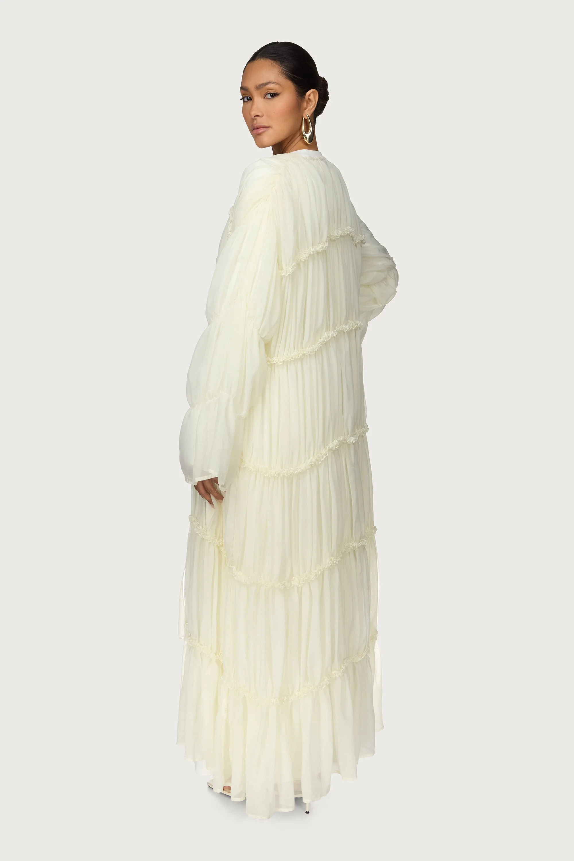 Tiered Open Abaya - Off White - Image 6