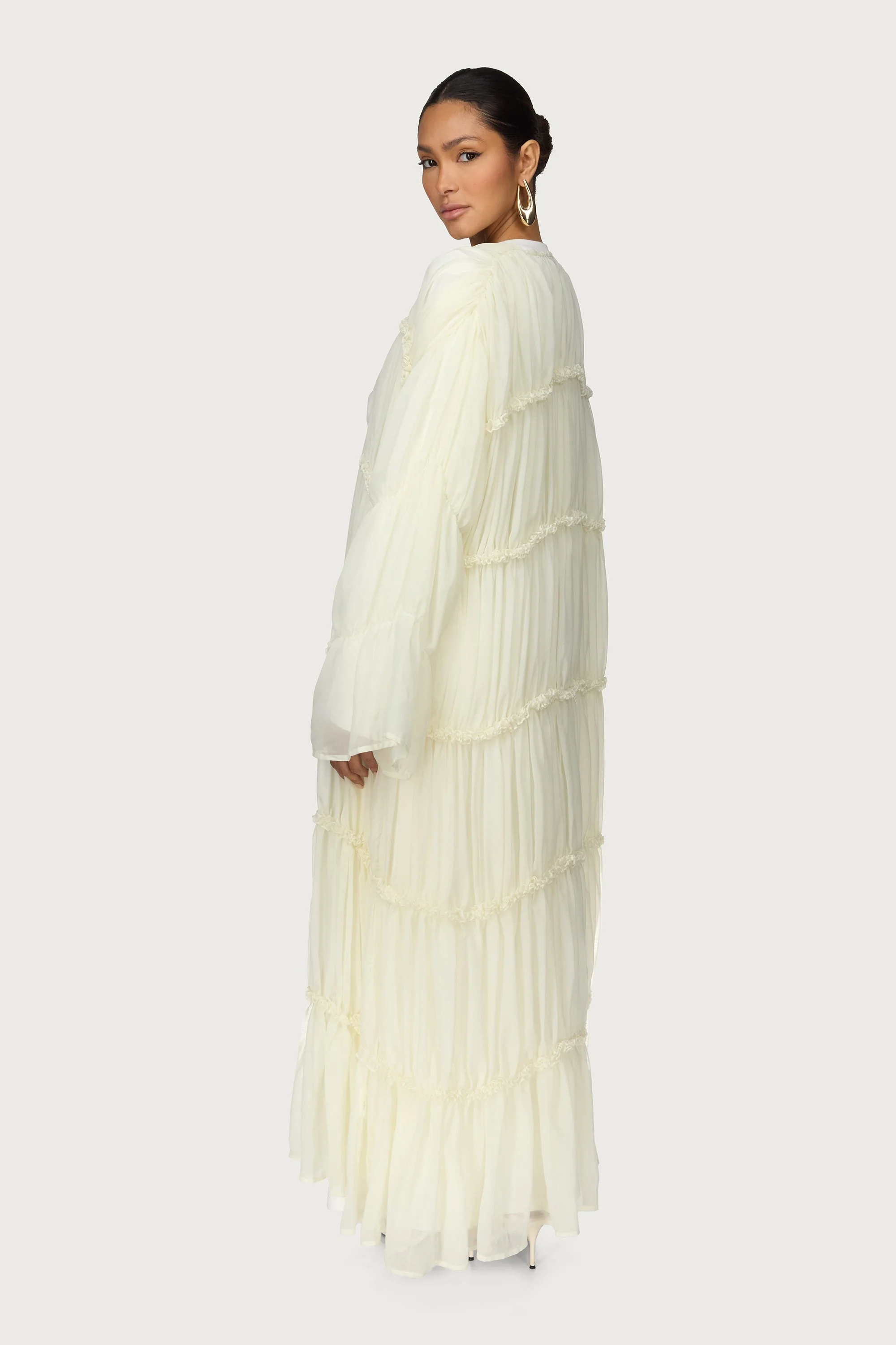 Tiered Open Abaya - Off White - Image 7