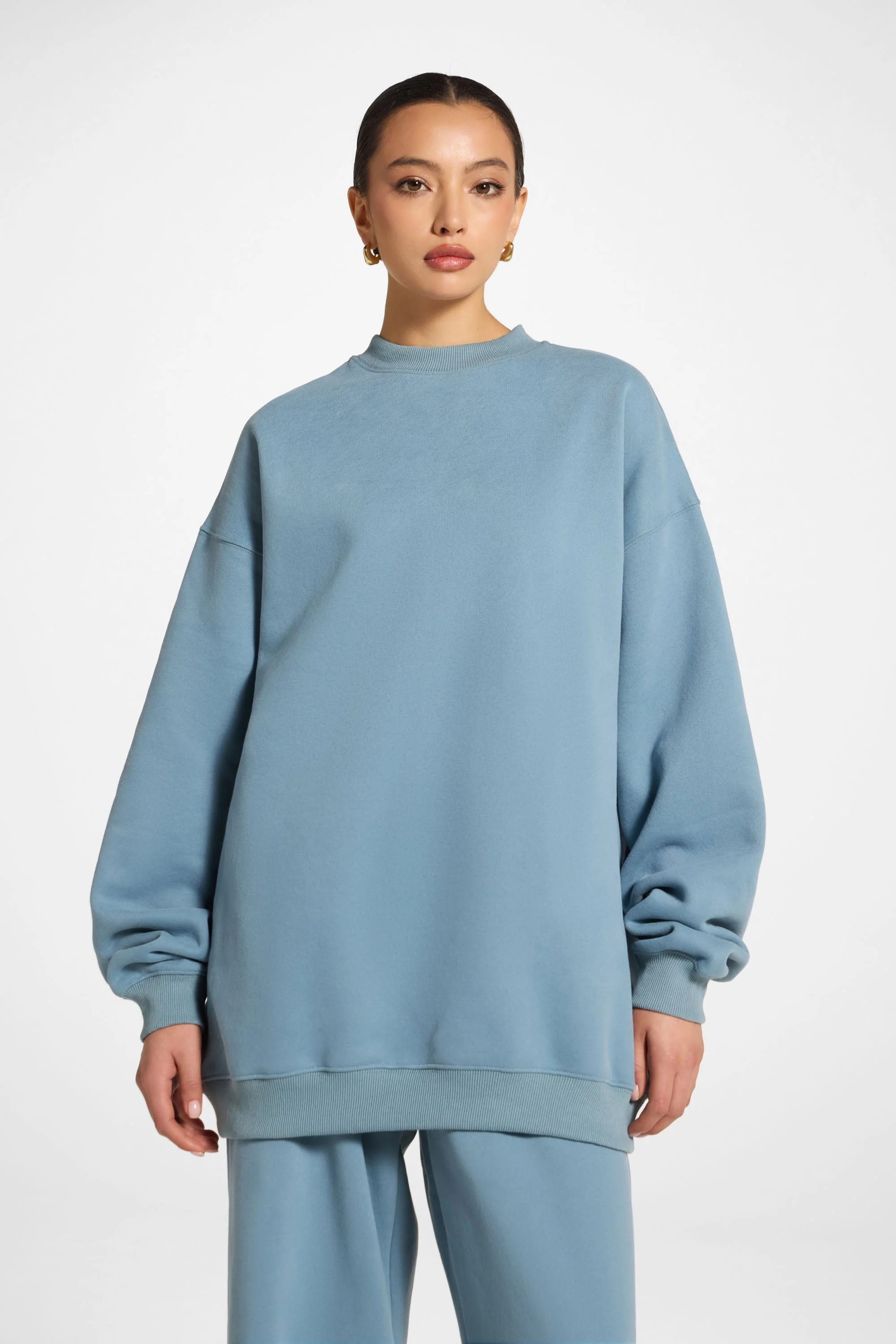 Unisex Mock Neck Sweatshirt - Steel Blue - Image 2