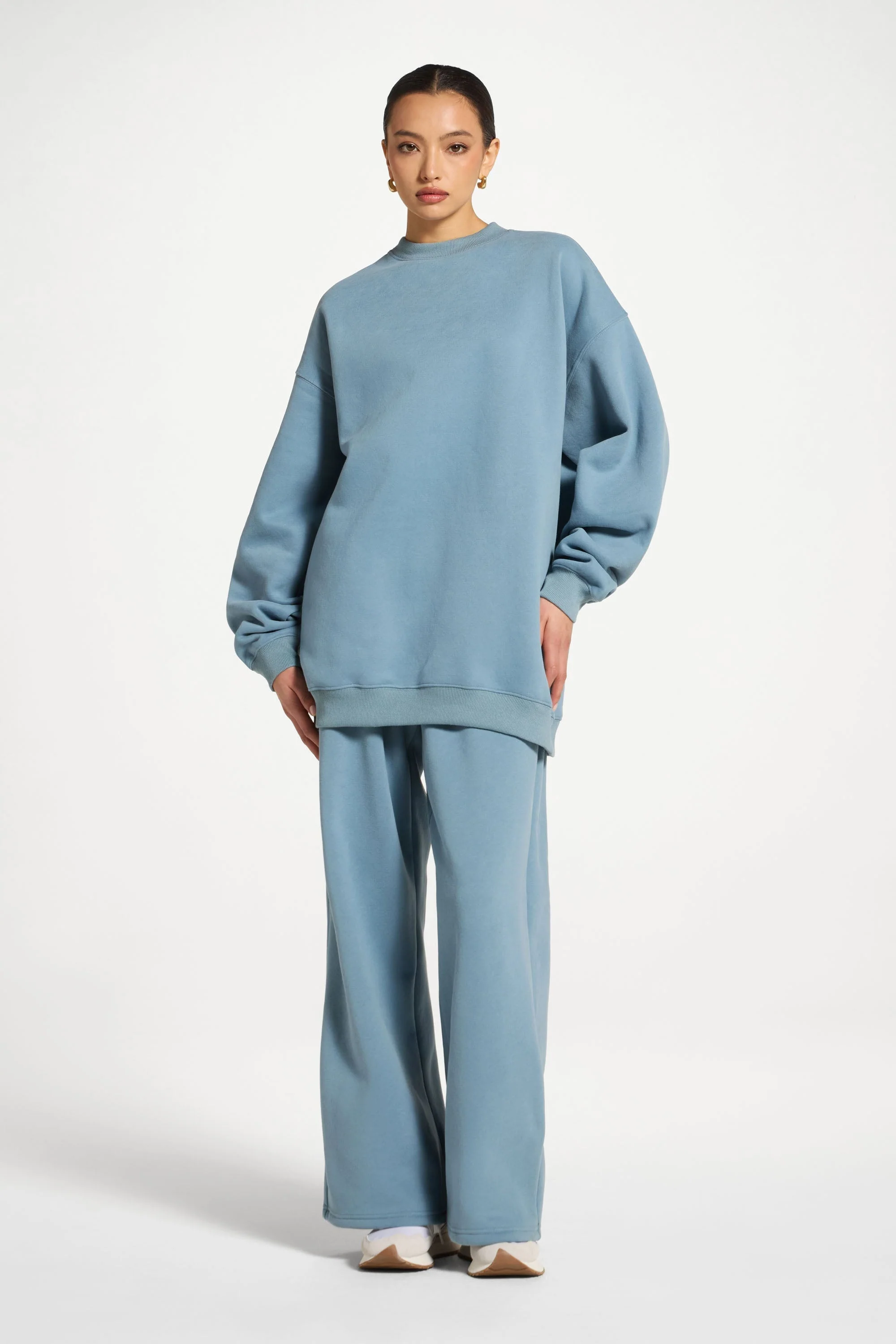Unisex Mock Neck Sweatshirt - Steel Blue - Image 4