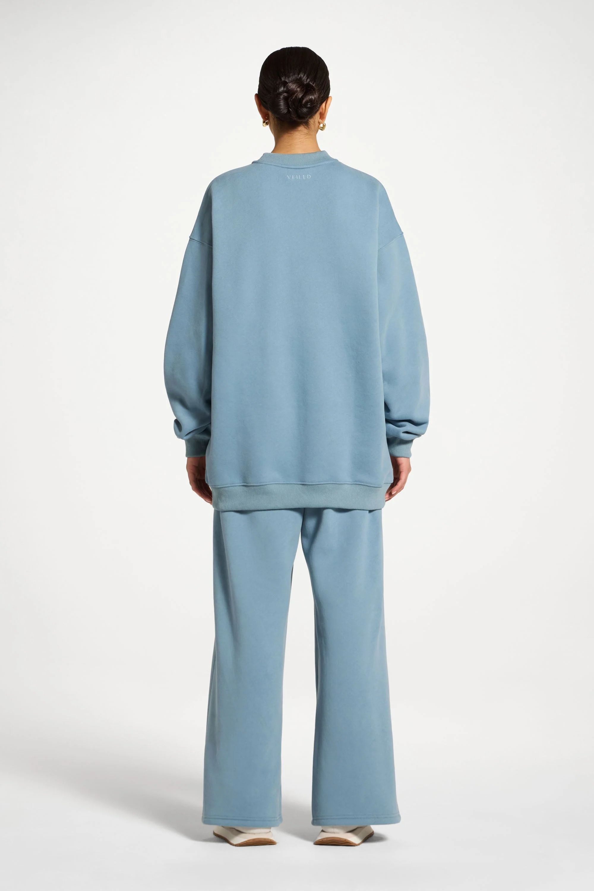 Cotton Wide Leg Sweatpants - Steel Blue - Image 5