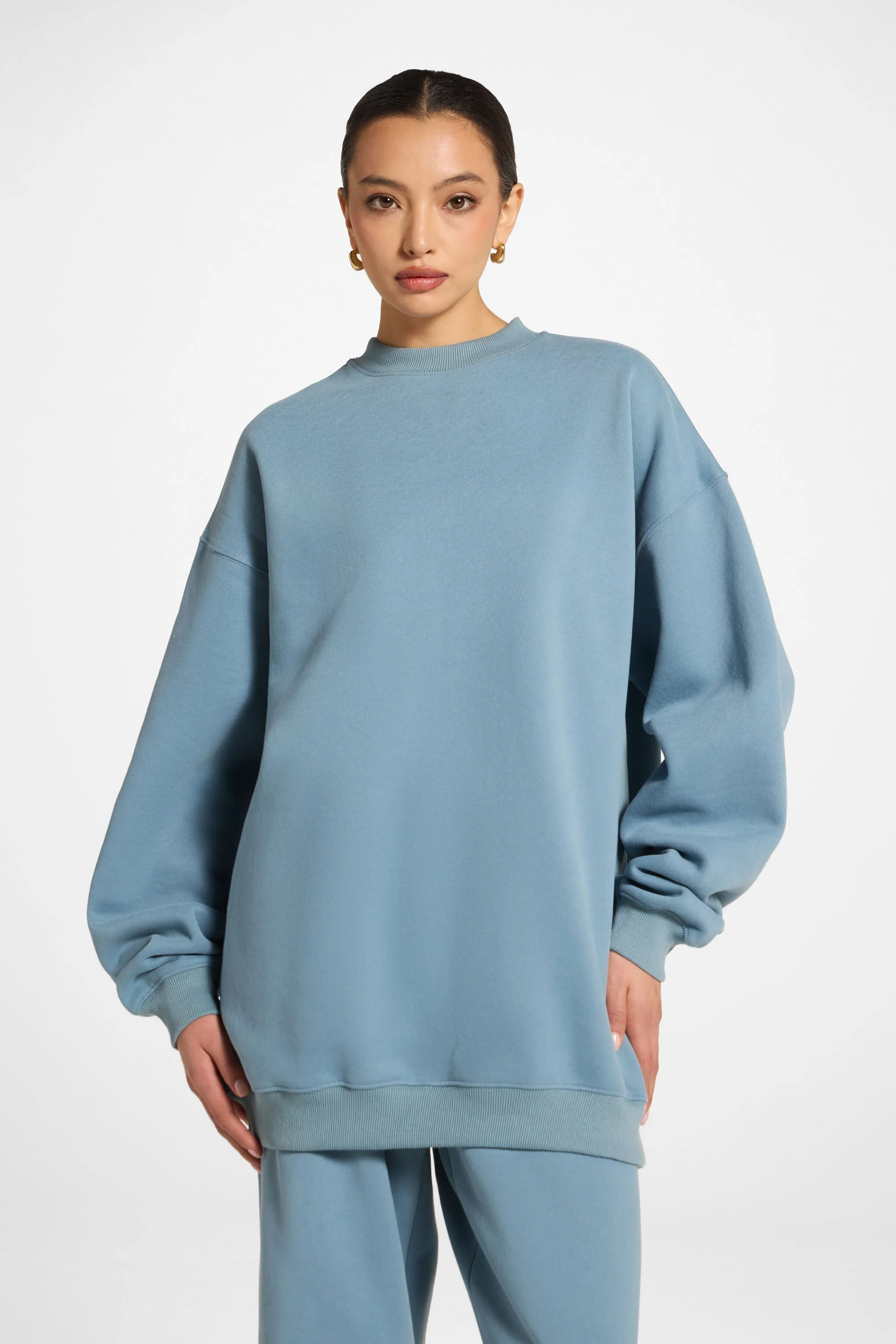 Unisex Mock Neck Sweatshirt - Steel Blue - Image 7