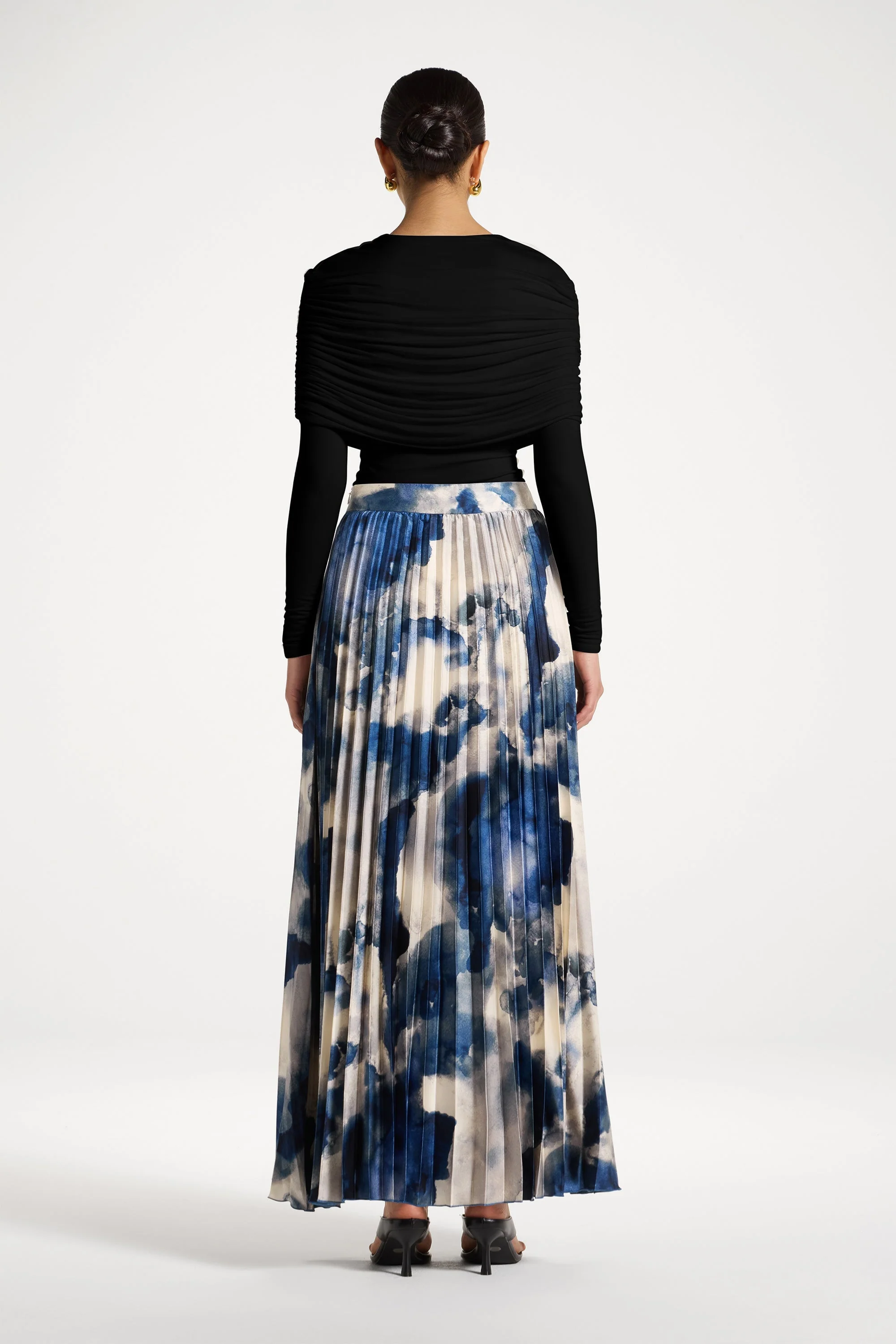 Watercolor Pleated Maxi Skirt - Blue - Image 3