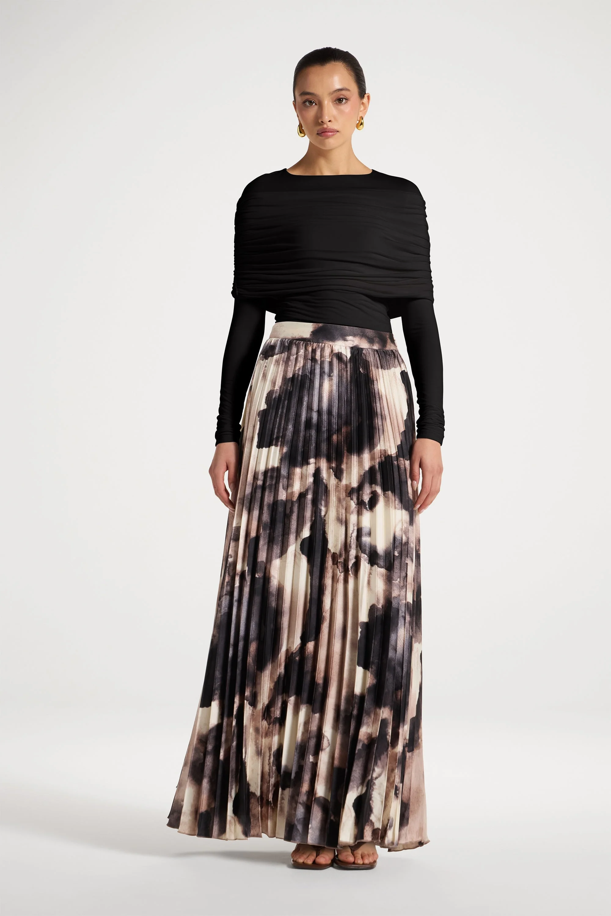 Watercolor Pleated Maxi Skirt - Mauve - Image 2