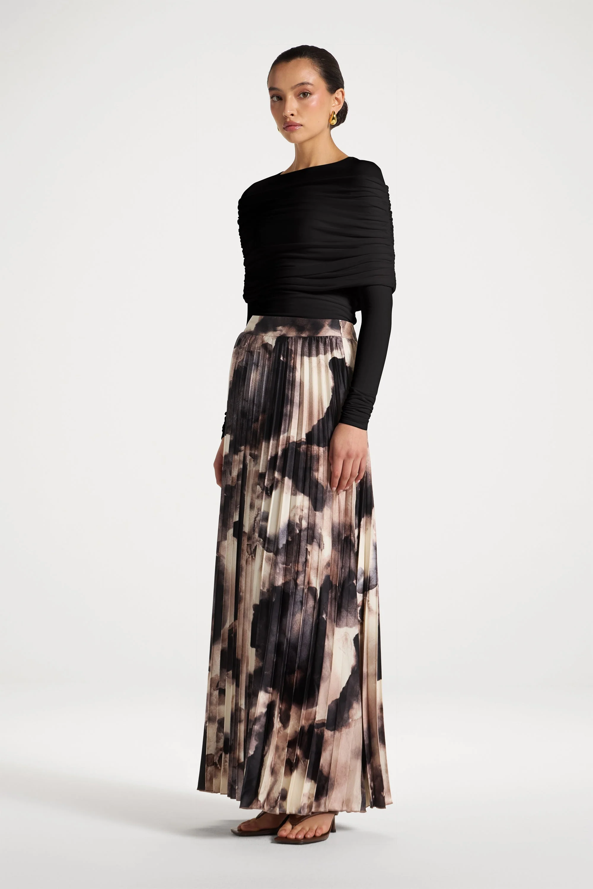 Watercolor Pleated Maxi Skirt - Mauve - Image 3
