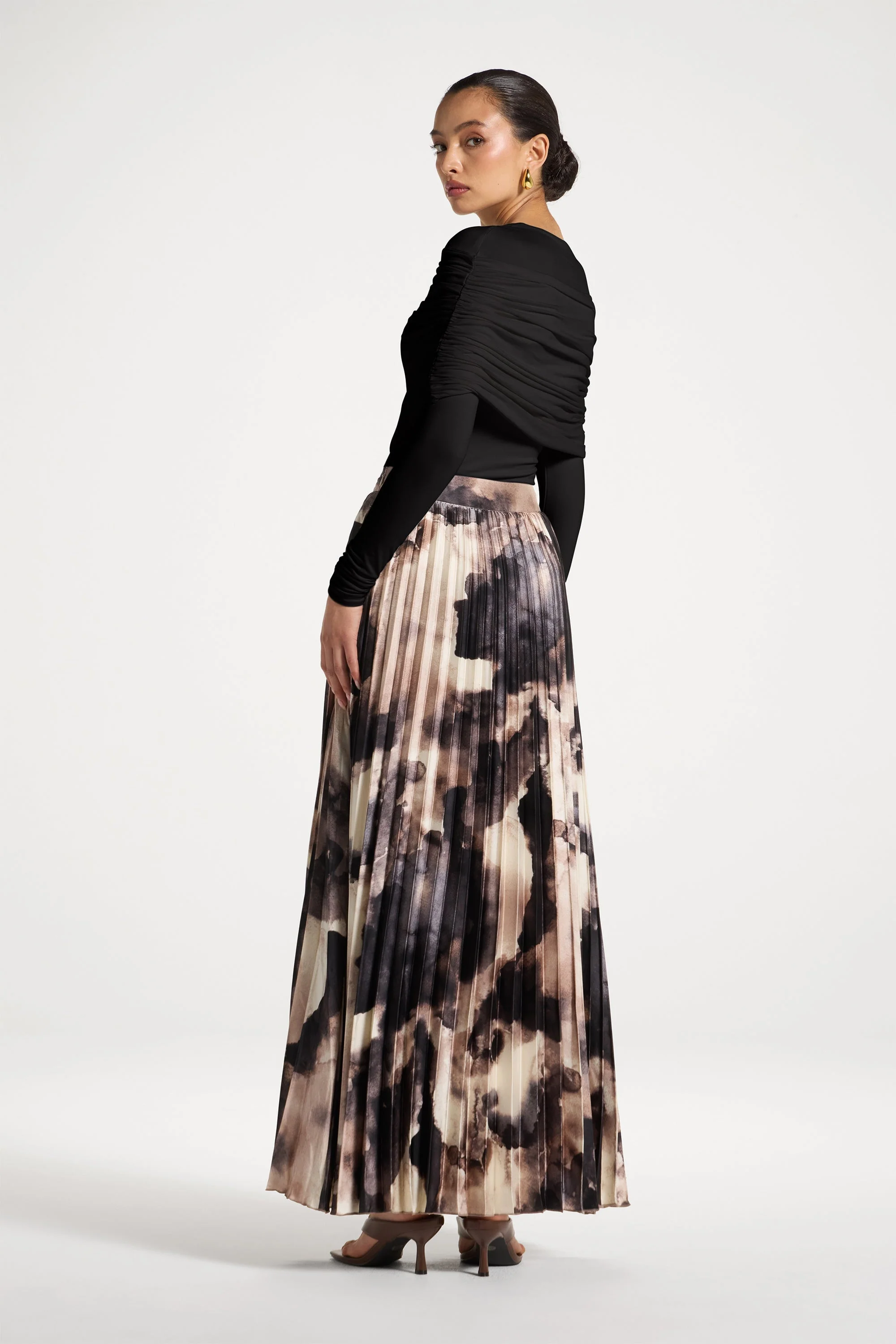Watercolor Pleated Maxi Skirt - Mauve - Image 4