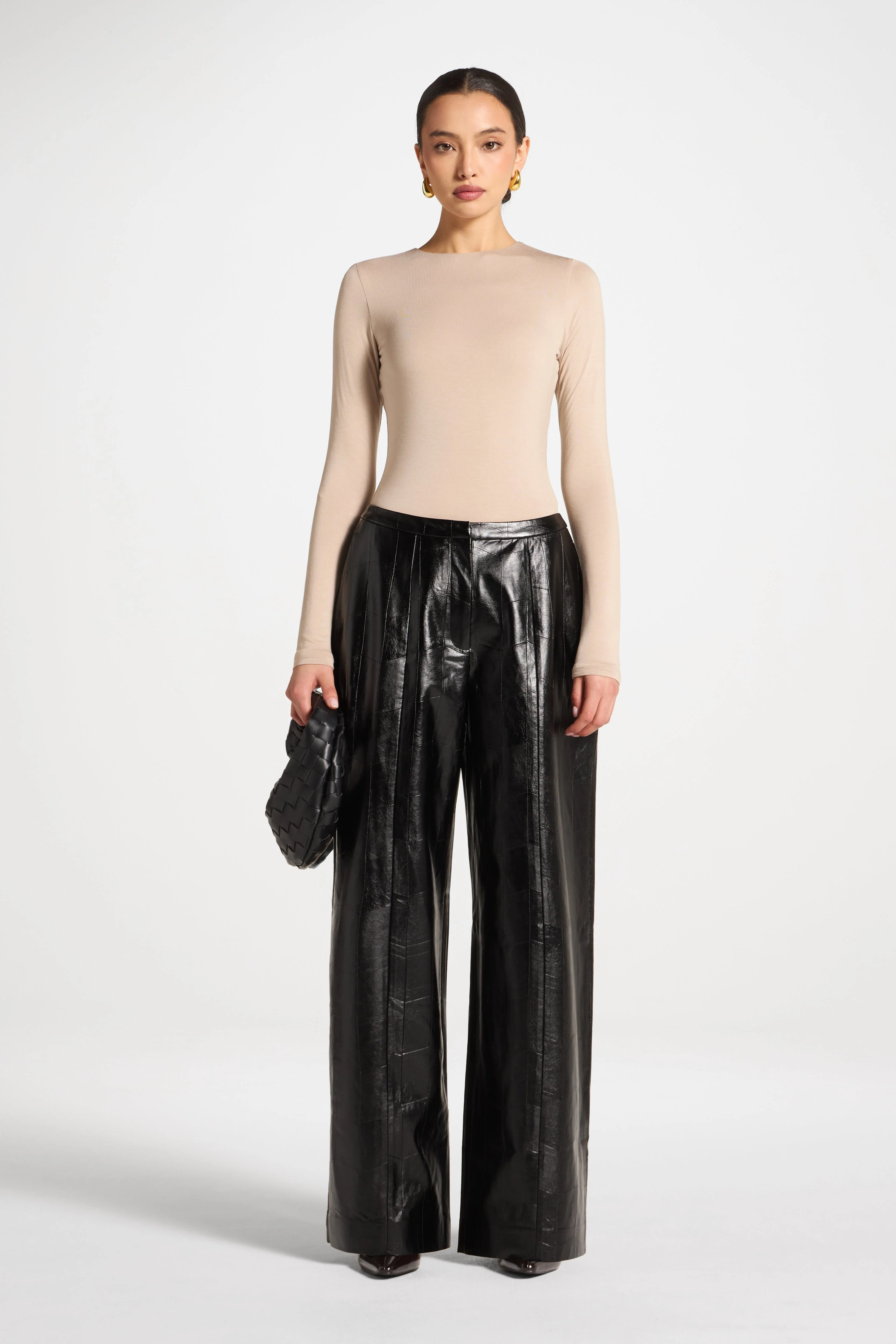 Wide Leg Leather Pants - Black - Image 3