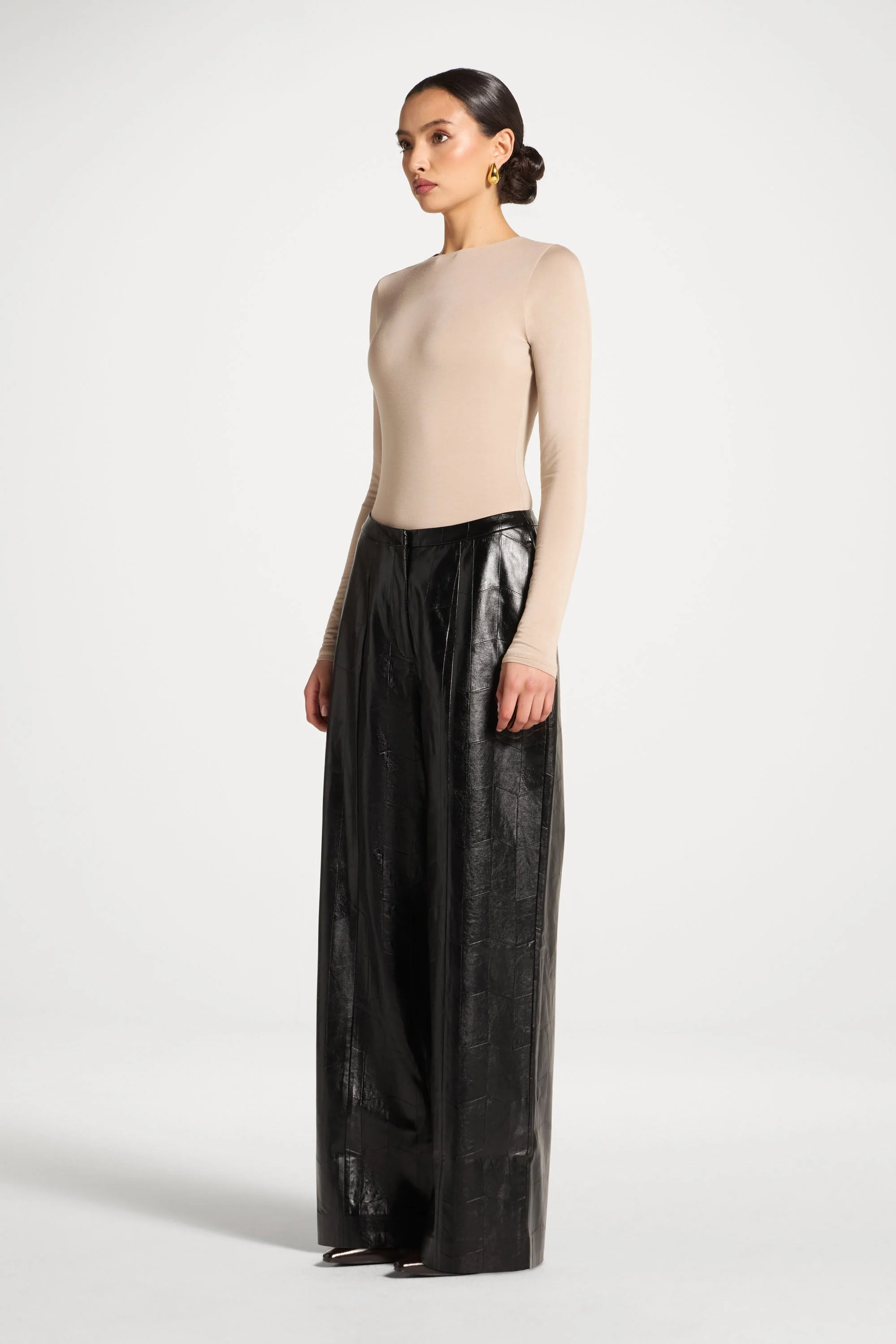 Wide Leg Leather Pants - Black - Image 5