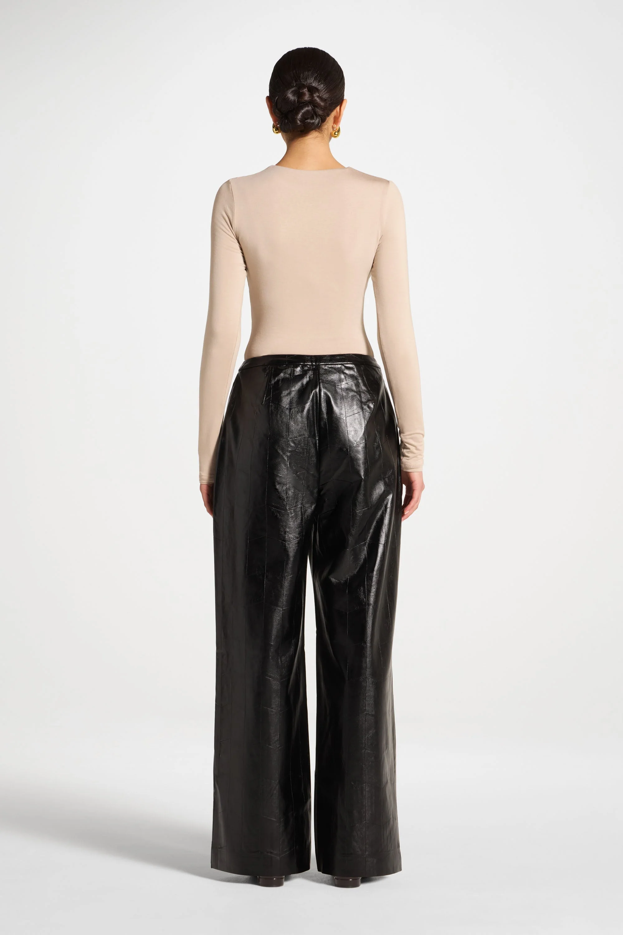 Wide Leg Leather Pants - Black - Image 6
