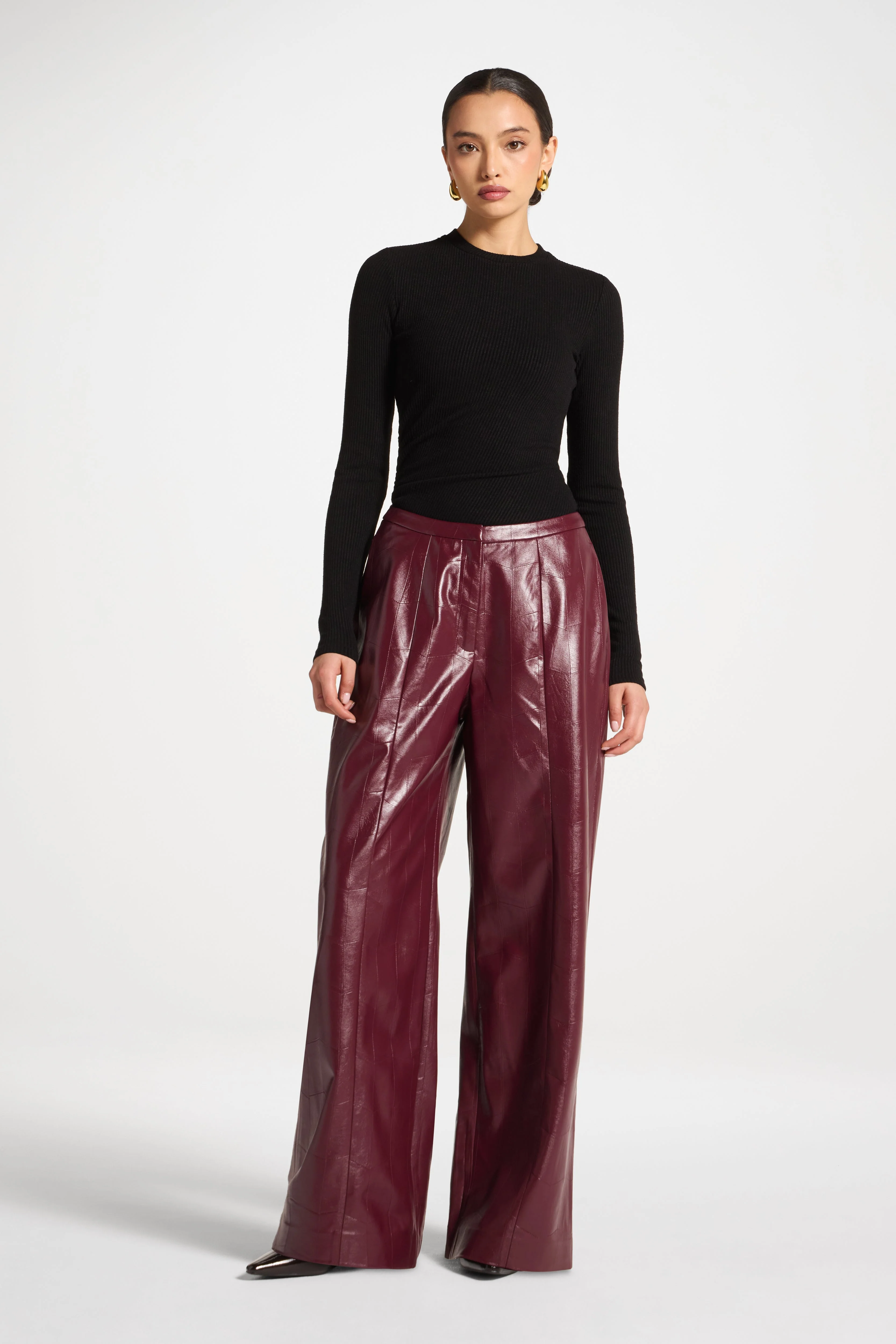 Wide Leg Leather Pants - Fig