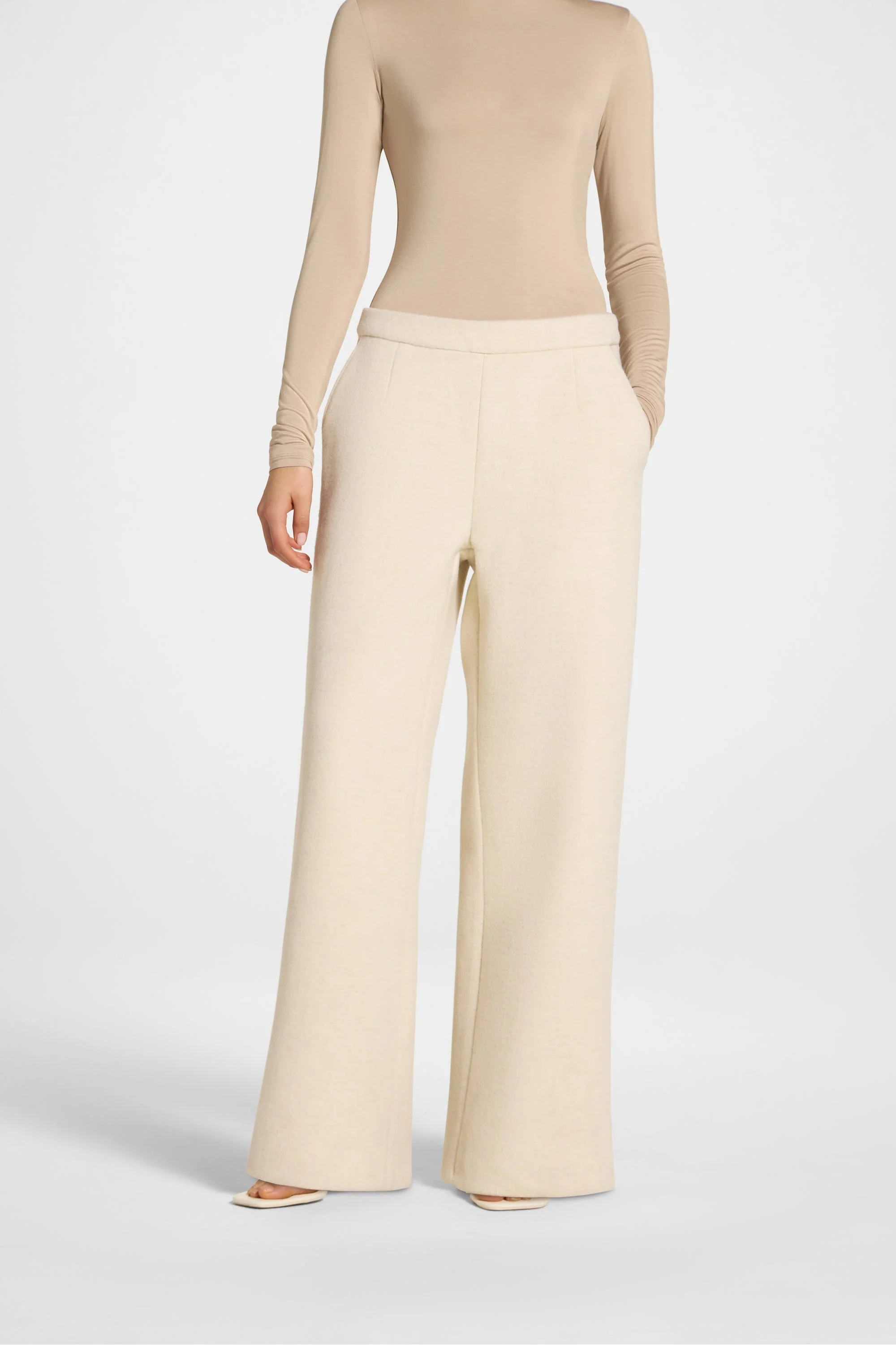 Wool Wide Leg Pants - Beige - Image 3