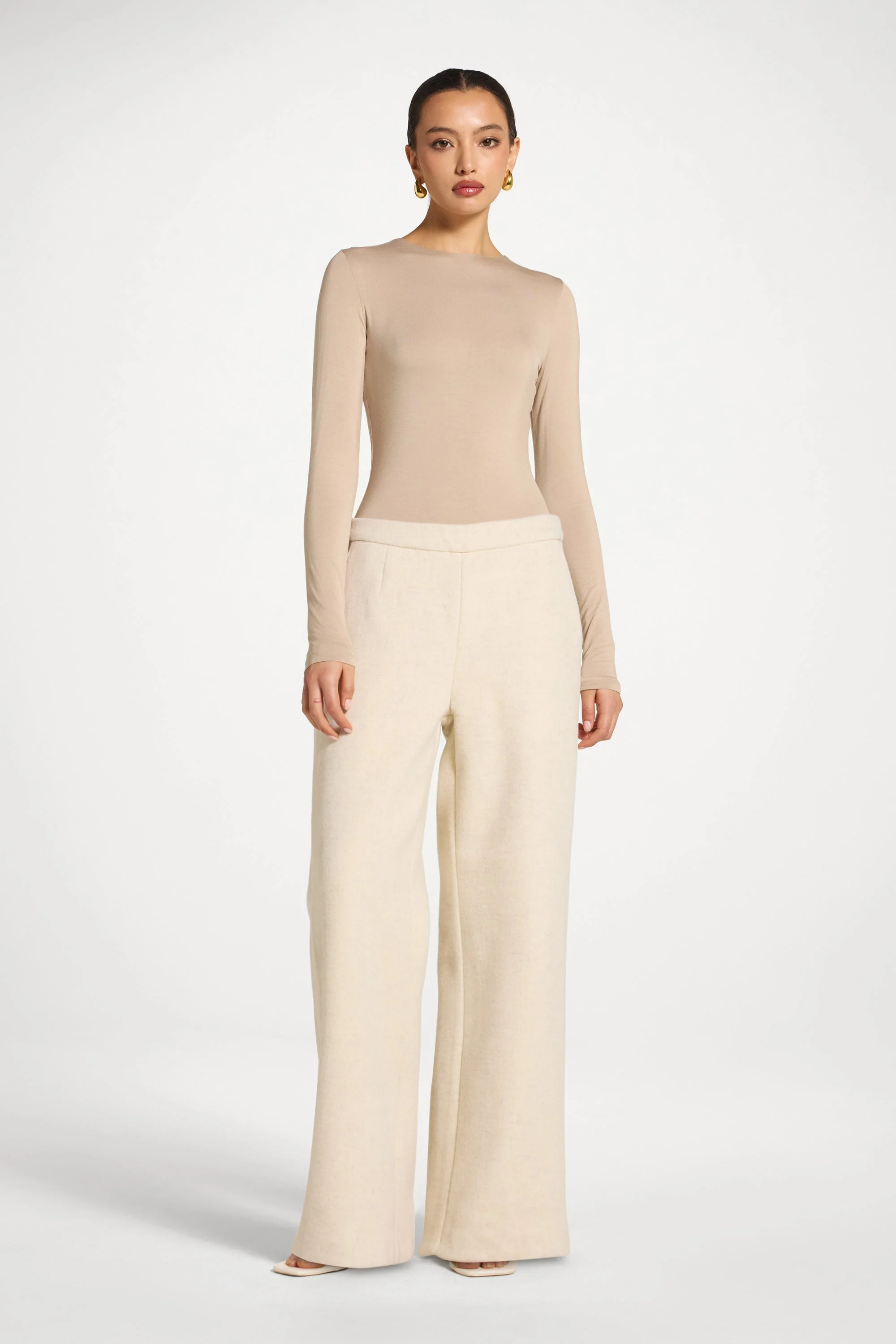 Wool Wide Leg Pants - Beige - Image 4