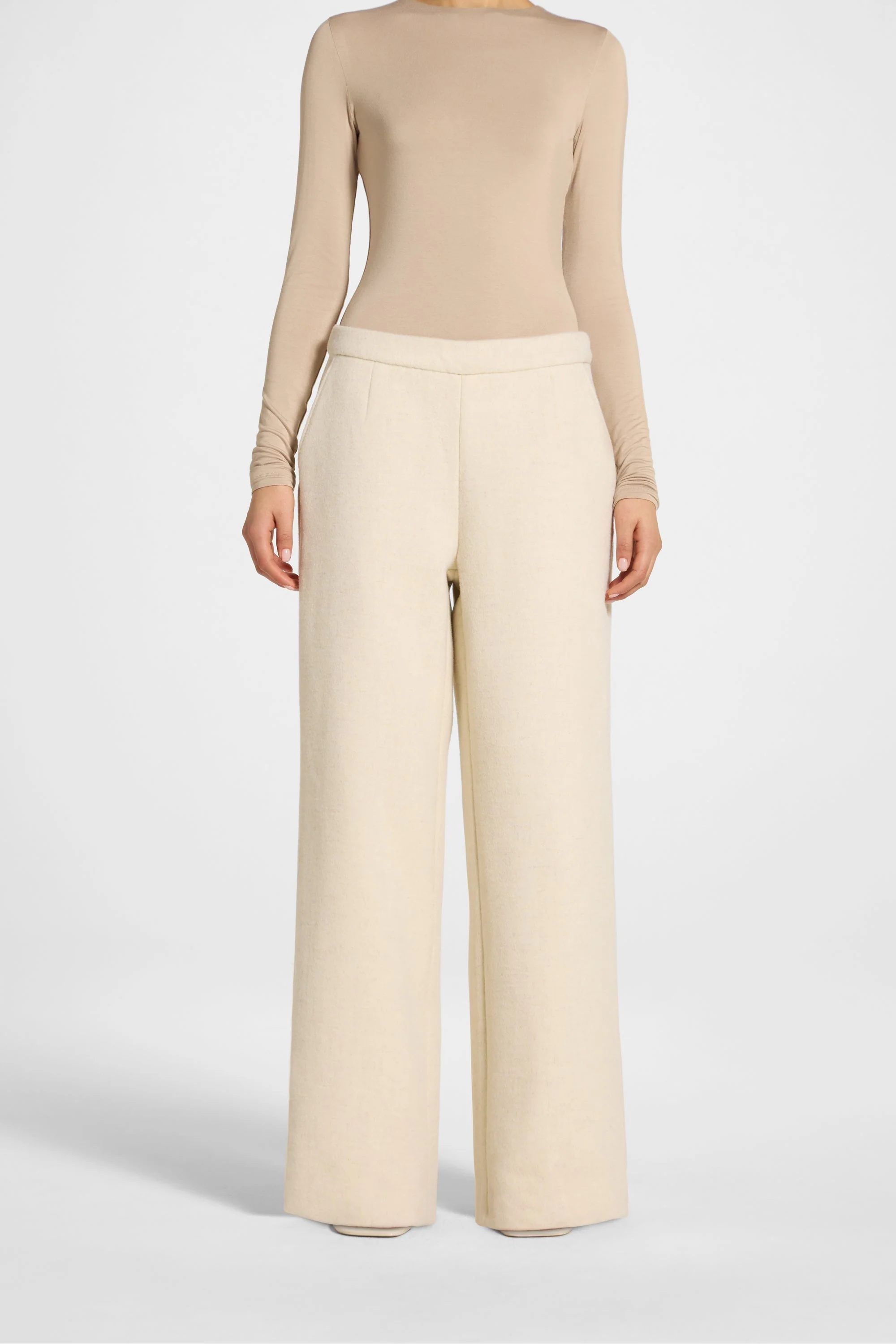 Wool Wide Leg Pants - Beige - Image 5