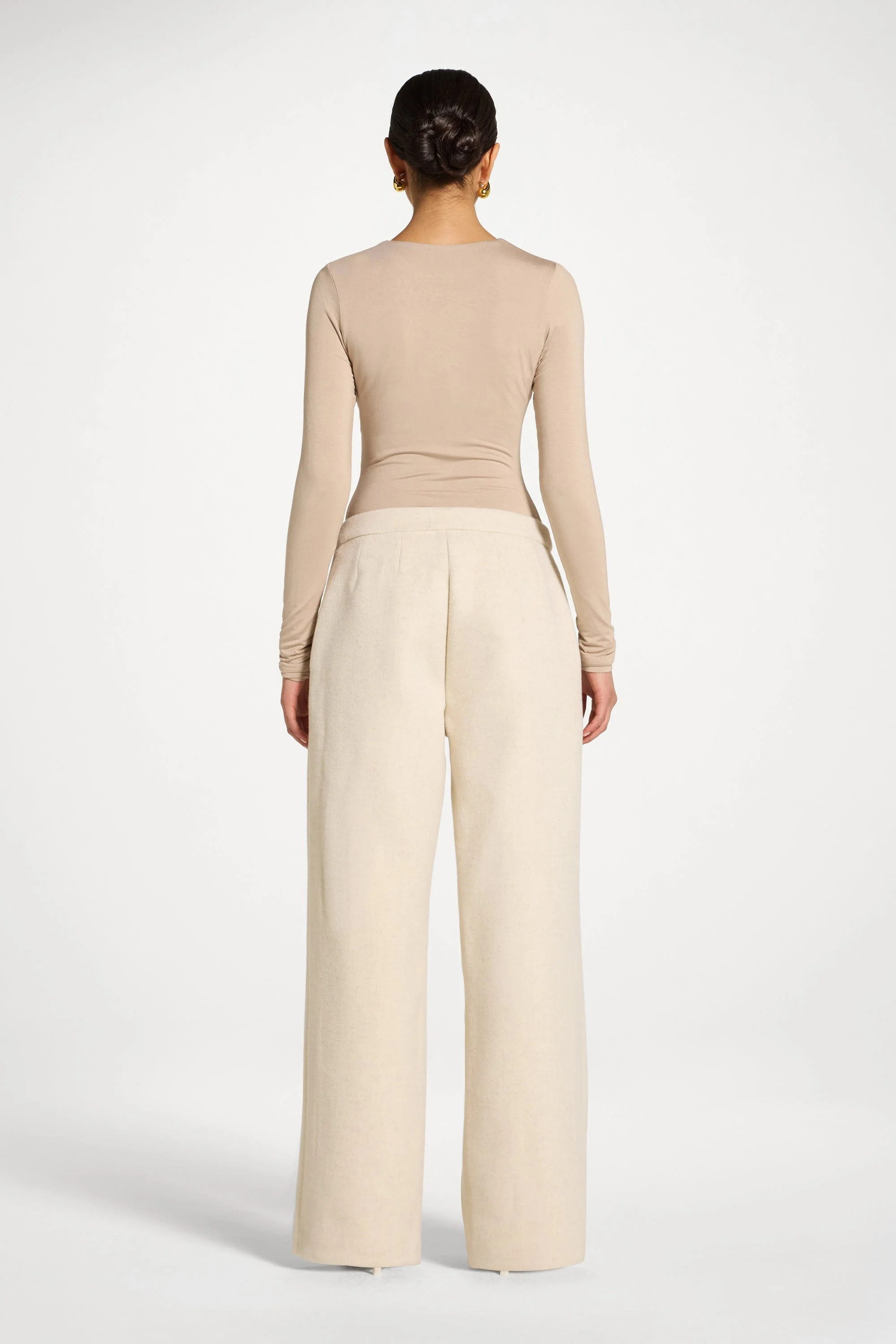 Wool Wide Leg Pants - Beige - Image 6