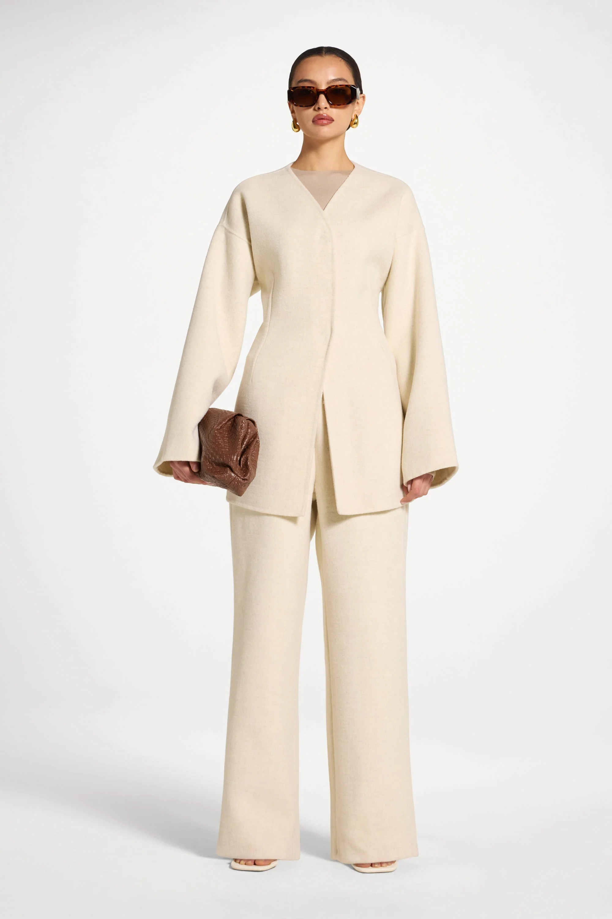 Wool Wide Leg Pants - Beige - Image 8