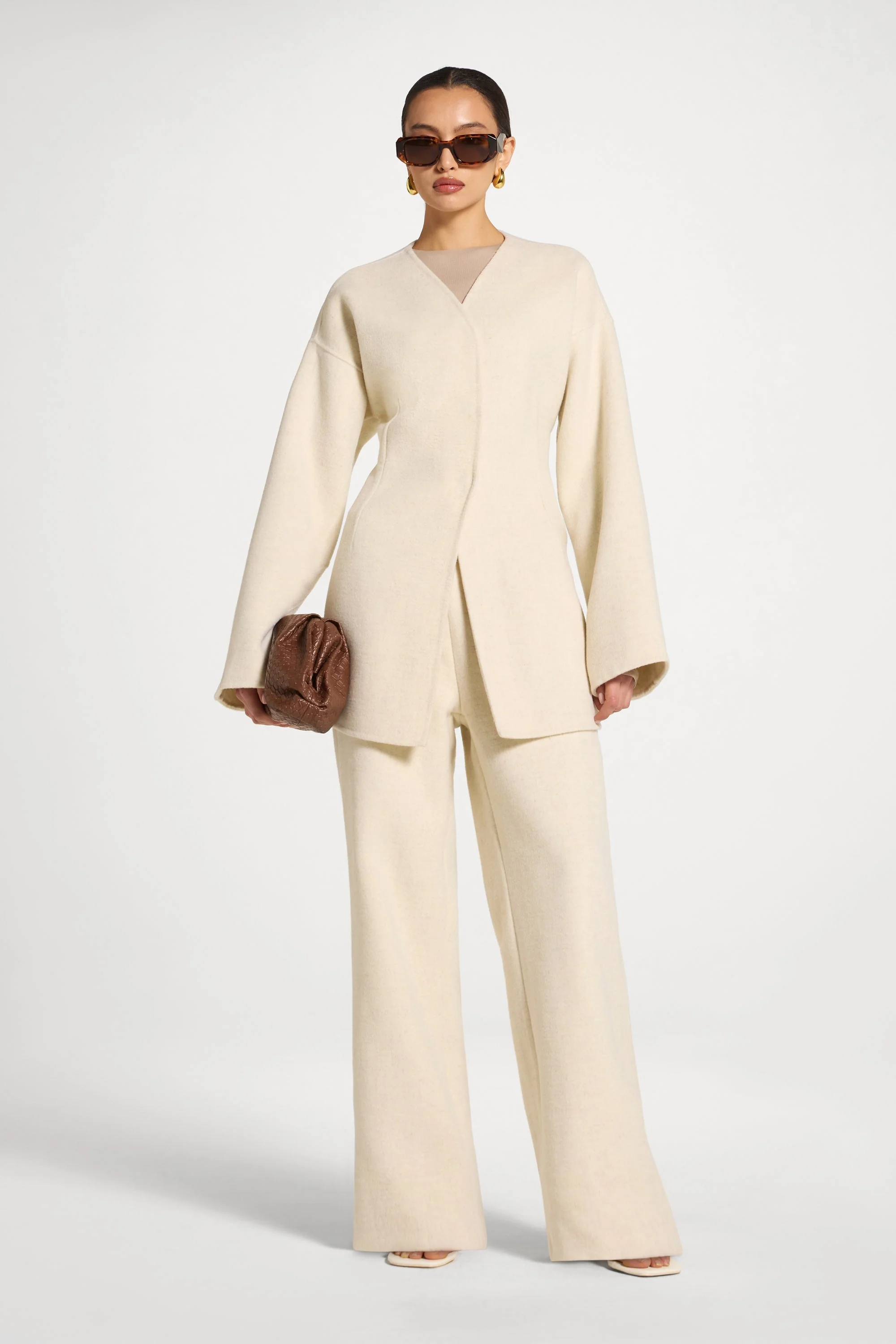 Wool Wide Leg Pants - Beige - Image 9