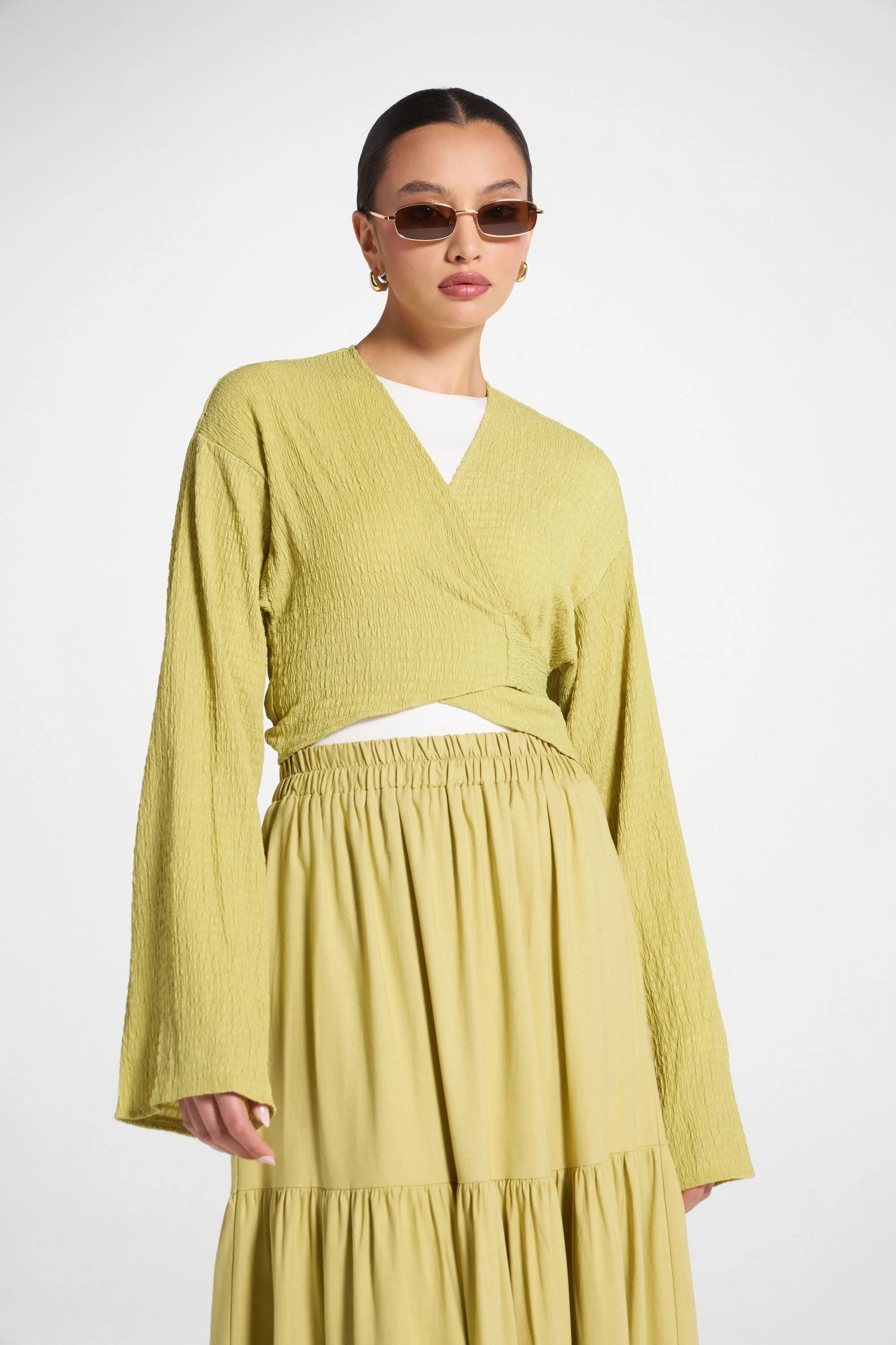 Wrap Tie Cardigan Top - Citron - Image 8