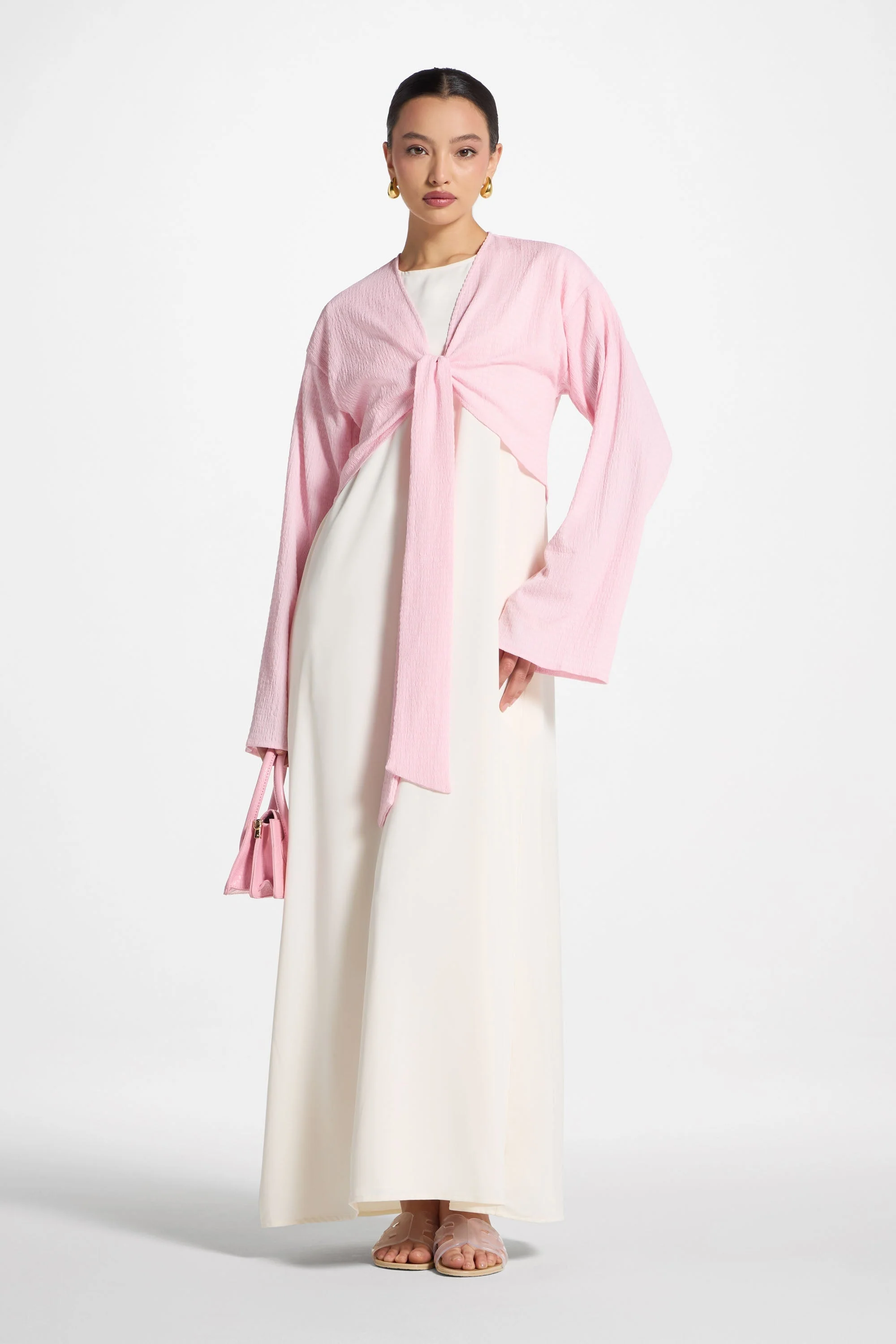 Wrap Tie Cardigan Top - Pastel Pink - Image 2